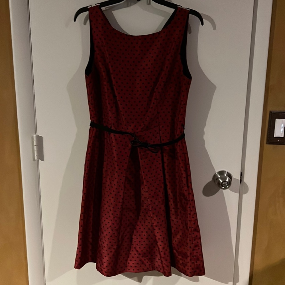 Red and black dress with bow belt. Size 6